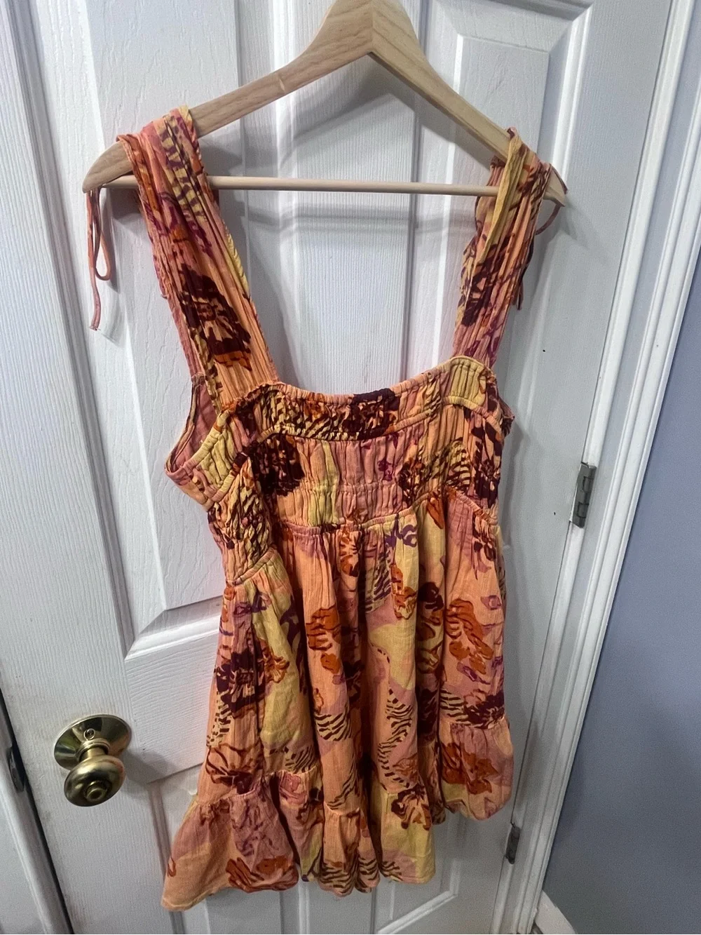 Free People Peach Floral Vernon Mini Dress Size Medium NWT